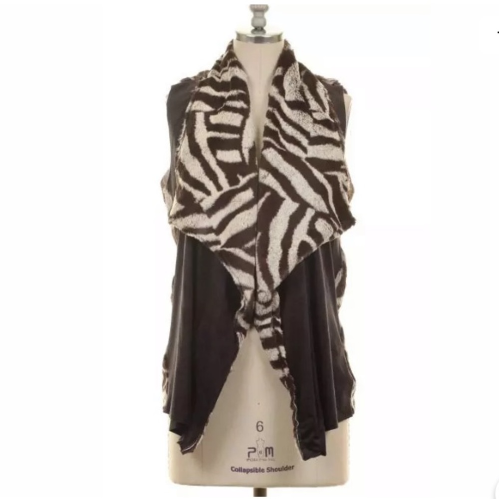 ZEBRA~FAUX FUR~VEST~1X, 2X~SALE